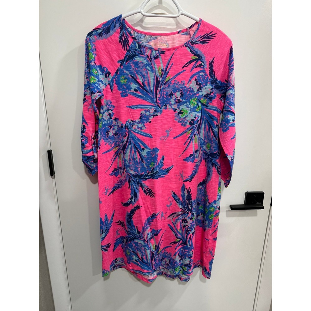 Lilly Pulitzer Surfcrest Swing Dress Tiki Pink Monkey Out On A Limb 3/4 Sleeve M